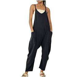 Komiseup Latzhose Damen Jeans Baggy Oversize Lässige Locker Trägerhose Overalls Ärmellose Strampler Playsuit mit Große Taschen Arbeitshose von Komiseup