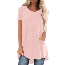 Komiseup Longshirt Damen Kurzarm Locker Sommer Tshirt Oberteile Große Größen Lang Tee Shirt Tunika Casual Oversize Shirt Lässig Basic Longbluse mit Tasche Einfarbig Sweatshirt Sommershirts von Komiseup