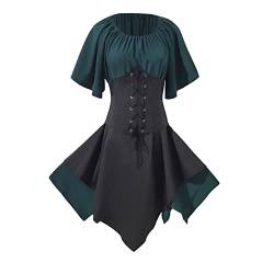 Komiseup Mittelalter Kleid Damen, Mittelalter Kostüm Damen, Damen Kostüme Gothic Retro Langarm Korsett Kleider Kurzarm Rundhals Kleid Damen Mittelalter Kleidung Renaissance Vintage Kleider von Komiseup