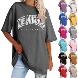 Komiseup T-Shirt Damen Kurzarm Sport Sommer Oberteile Oversize Tshirt mit Buchstaben Muster Sweatshirt Lose Rundhals Gedruckt Bluse Teenager Mädchen Tunika Lang Top von Komiseup