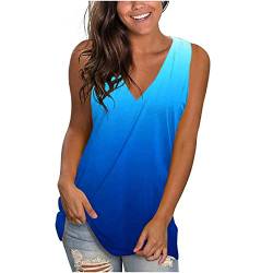 Komiseup Tshirt Damen Große Größen Sommer Lange Bluse Kurzarm V-Ausschnitt Oberteile Mode Farbverlauf Longbluse Elegant Einfarbig Pullover Casual Baumwolle Shirt Ärmellos Tanktop Teenager Mädchen Tops von Komiseup