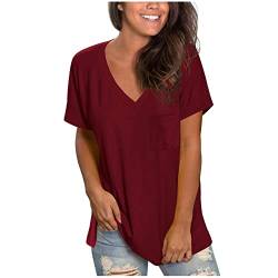 Komiseup Tshirt Damen Große Größen Sommer Lange Bluse Kurzarm V-Ausschnitt Oberteile Mode Farbverlauf Longbluse Elegant Einfarbig Pullover Casual Baumwolle Shirt Ärmellos Tanktop Teenager Mädchen Tops von Komiseup