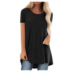 Komiseup Tshirt Damen Lang Kurzarm Locker Sommer Longshirt Oberteile Große Größen Sommer Tee Shirt Tunika Casual Oversize Shirt Lässig Basic Longbluse mit Tasche Einfarbig Sweatshirt Sommershirts von Komiseup