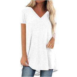 Komiseup Tshirt Damen Lang Kurzarm Locker Sommer Longshirt Oberteile Große Größen Sommer Tee Shirt Tunika Casual Oversize Shirt Lässig Basic Longbluse mit Tasche Einfarbig Sweatshirt Sommershirts von Komiseup