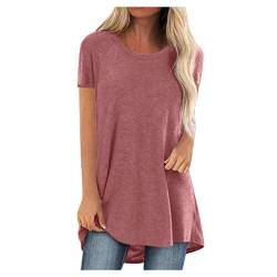 Komiseup Tshirt Damen Lang Kurzarm Locker Sommer T-Shirt Oberteile Große Größen Sommer Tee Shirt Tunika Casual Oversize Shirt Lässig Basic Longbluse mit Tasche Einfarbig Sweatshirt Sommershirts von Komiseup