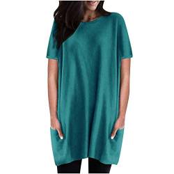 Komiseup Tshirt Damen Lang Kurzarm Locker Sommer T-Shirt Oberteile Große Größen Sommer Tee Shirt Tunika Casual Oversize Shirt Lässig Basic Longbluse mit Tasche Einfarbig Sweatshirt Sommershirts von Komiseup