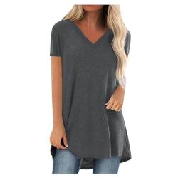 Komiseup Tshirt Damen Oversize Kurzarm Locker Sommer Longshirt Oberteile Sommer Tee Shirt Tunika Casual Shirt Lässig Basic Longbluse mit Tasche Einfarbig Sweatshirt Sommershirts Für Frauen von Komiseup