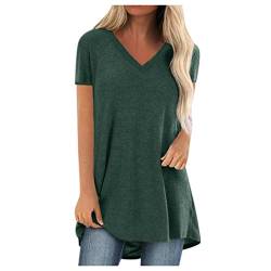 Komiseup Tshirt Damen Oversize Kurzarm Locker Sommer Longshirt Oberteile Sommer Tee Shirt Tunika Casual Shirt Lässig Basic Longbluse mit Tasche Einfarbig Sweatshirt Sommershirts Für Frauen von Komiseup