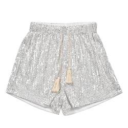 Kurze Hose Damen, Kurze Hose Damen Sommer, Shorts Damen, Shorts Damen Sommer, Damen Sommer Pailletten Shorts Hohe Taille Lässig Lose A-Linie Hot Pants Sparkly Clubwear Night-Out Skorts von Komiseup