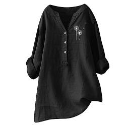 Lange Leinenbluse Damen Musselin Bluse Oversized Langarm Shirt Baumwolle Leinen Hemdbluse Elegant Einfarbig Langarmshirt Übergröße Longbluse Festliche Oberteil Lose Leinenoberteile Hemd Tunika Tops von Komiseup