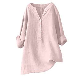 Lange Leinenbluse Damen Musselin Bluse Oversized Langarm Shirt Baumwolle Leinen Hemdbluse Elegant Einfarbig Langarmshirt Übergröße Longbluse Festliche Oberteil Lose Leinenoberteile Hemd Tunika Tops von Komiseup