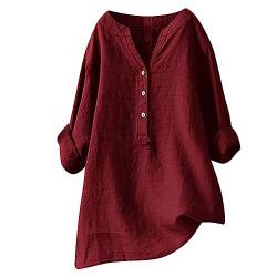 Lange Leinenbluse Damen Musselin Bluse Oversized Langarm Shirt Baumwolle Leinen Hemdbluse Elegant Einfarbig Langarmshirt Übergröße Longbluse Festliche Oberteil Lose Leinenoberteile Hemd Tunika Tops von Komiseup