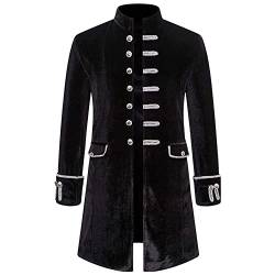 Mittelalter Kleidung Herren, Gothic Kleidung Herren, Männer Solide Langarm Steampunk Vintage Samt Uniform Stehkragen Strickjacke Jacke Cosplay Kostüm von Komiseup
