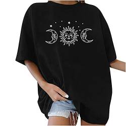 Oberteile Damen Oversized T-Shirt Sonne Mond Motiv Sportshirt Kurzarm Sport Oberteile Vintage Sweatshirt Rundhals Oberteile Teenager Mädchen Best Friends Lang Top Longshirt von Komiseup