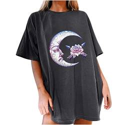 Oberteile Damen Oversized T-Shirt Sonne Mond Motiv Sportshirt Kurzarm Sport Oberteile Vintage Sweatshirt Rundhals Oberteile Teenager Mädchen Best Friends Lang Top Longshirt von Komiseup