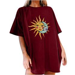 Oberteile Damen Oversized T-Shirt Sonne Mond Motiv Sportshirt Kurzarm Sport Oberteile Vintage Sweatshirt Rundhals Oberteile Teenager Mädchen Best Friends Lang Top Longshirt von Komiseup