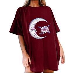 Oberteile Damen Oversized T-Shirt Sonne Mond Motiv Sportshirt Kurzarm Sport Oberteile Vintage Sweatshirt Rundhals Oberteile Teenager Mädchen Best Friends Lang Top Longshirt von Komiseup