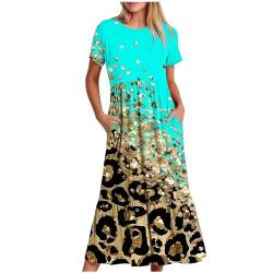 Pailletten Kleid Damen Bunte Glitzer Midikleid Sale Angebote Sommerkleid Kurzarm Rundhals Rüschen Lange Kleider mit Taschen Leichte Strandkleid Luftige Sommerkleider Locker Strandkleider Partykleid von Komiseup