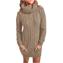 Pulloverkleid Damen Winter, Strickkleid Damen Lang, Damen Casual Herbst Winter Stehkragen Langarm Zopfmuster Pullover Pullover Kleid von Komiseup