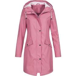 Regenjacke Damen, Regenjacke Damen Wasserdicht Atmungsaktiv-Lang Windbreaker Outdoorjacke Packbar Übergangsjack Dünne Regenmantel Leichte Jacke mit Kapuze Große Größen Funktionsjacke Softshelljacke von Komiseup