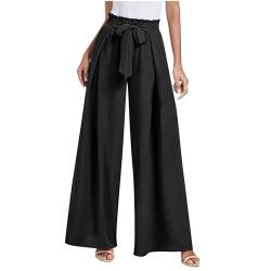 Sommerhose Damen Musselin Hose Palazzo Hose Einfarbig Lose Gerade Geschnitten Stoffhose Elastisch Hohe Taille Dehnbar Lounge Swing weitem Bein Strandhose Locker Freizeithose mit Gürtel Business Hosen von Komiseup