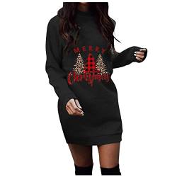 Sweatkleid Damen Langarm Weihnachten Motiv Minikleid Lose Rundhals Weihnachtskleid Herbst Winter Weihnachtspullover Christmas Longpullover Pulloverkleid Sweatshirt Kleider Weihnachtspulloverkleid von Komiseup