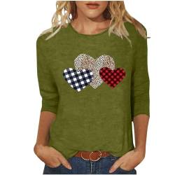 Sweatshirt Damen Valentinstag Oberteile Festliche Tshirts 3/4 Ärmel Pullover mit O-Ausschnitt Liebe Herz Druck Bluse Mode Love Kariertes Tops Locker Rundhals Tee Shirts Lässige Teenager Mädchen Tunika von Komiseup