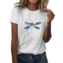 Tshirt Damen, Tshirt Damen Weiss mit Aufdruck Lässige Rundhals Tshirt Damen Elegant Kurzarm Tshirt Damen Sommer Baumwolle Basic T Shirt Teenager-Mädchen Bunt Muster Tunika Top Blumen T-Shirt von Komiseup