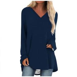 Tshirt Damen Locker V-Ausschnitt T-Shirt Langarm Oberteile Große Größen Sommer Tee Shirt Frühling Herbst Tunika Casual Oversize Longshirt Lässig Basic Longbluse Einfarbig Sweatshirt Sommershirt von Komiseup