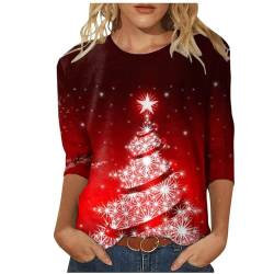 Weihnachten Tshirt Damen 3/4 Ärmel Rundhals T-Shirt Locker Christmas Sweatshirt Casual Weihnachtspullover Modisches Weihnachtsbaumdruck Bluse Tops Leicht Weihnachtspulli Gutschein Angebote von Komiseup