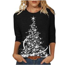 Weihnachten Tshirt Damen 3/4 Ärmel T-Shirt mit O-Ausschnitt Christmas Sweatshirt ohne Kapuze Leicht Weihnachtspullover für Herbst Winter Stylisches Weihnachtsbaumdruck Tops Gutschein Angebote von Komiseup