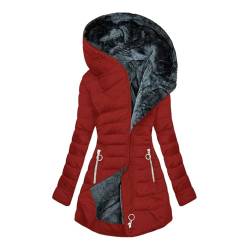 Winterjacke Damen Lang - Steppjacke Damen Warmer Lang Wintermantel Gefüttert Fleece Daunenjacke Baumwolle Elegant Pufferjacke Langarm Casual Fleecejacke mit Kapuze Winter Outdoor Trachtenjacke von Komiseup