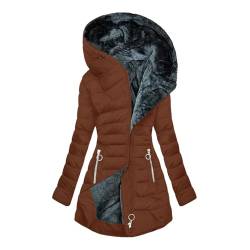 Winterjacke Damen Lang Warm Gefüttert - Steppjacke Damen Warmer Lang Wintermantel Fleece Daunenjacke Baumwolle Elegant Pufferjacke Langarm Casual Fleecejacke mit Kapuze Winter Outdoor Trachtenjacke von Komiseup