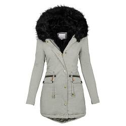 Winterjacke Damen Lang Winter Warm Gefütterte Kapuzenjacke Parka Damen Winter mit Fellkapuze Lässig Wintermantel Übergangsjacke Fleece Dicke Daunenjacke Bbequeme Outdoorjacke Softshelljacke S-5XL von Komiseup