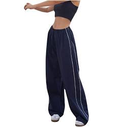 Y2k Hose Vintage Fallschirmhosen Cargohose Baggy Track Pants Damen Y2K Weites Bein Hosen Freizeithose Frauen Elastische Taille Parachute Pants 90er Teenager Mädchen Mode Y2k Streetwear Sport Hose von Komiseup