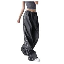 Y2k Hose Vintage Fallschirmhosen Cargohose Baggy Track Pants Damen Y2K Weites Bein Hosen Freizeithose Frauen Elastische Taille Parachute Pants 90er Teenager Mädchen Mode Y2k Streetwear Sport Hose von Komiseup