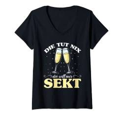 Damen Die tut nix die will nur Sekt Mädelsabend Kostüm Lustiges T-Shirt mit V-Ausschnitt von Komm mach den Sekt auf