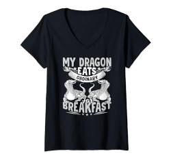 Damen Drachenfrühstück Komodowaran-besitzer Wildtiertiere T-Shirt mit V-Ausschnitt von Komodo Dragons Owner Wildlife Animals Lover