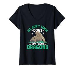Damen We Walk Dragons Komodowaran-besitzer Wildtiere Drachen T-Shirt mit V-Ausschnitt von Komodo Dragons Owner Wildlife Animals Lover
