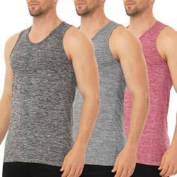 Komprexx Sport Tank Top Herren Ärmelloses Shirt 3er Pack Seamless Männer Muscle Bodybuilding Atmungsaktiv Tanktop Für Training Gym Fitness Workout (M, 3 Pack - Grau/DunkelGrau/Rot) von Komprexx