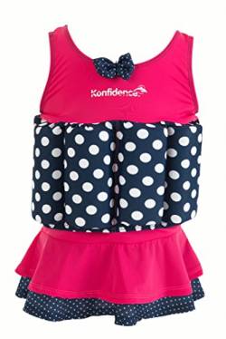 Konfidence Badeanzug Float Suit mit integriertem Auftrieb Pink Polka Skirt für optimale Armfreiheit 1-2 Jahre von Konfidence