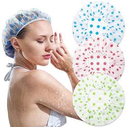 Duschhaube, 9 Stück Duschhauben Kunststoff, Wasserdichte Duschhauben Damen Für Mädchen Frauen Dusche Spa Salon (Blau, Grün, Rosa) von KongJies