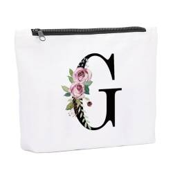 KongMoTree Make-up-Tasche mit Initiale A-Z, personalisierbar, Blumenmuster, für Braut, Brautjungfer, Geburtstagsgeschenk, Geschenk für Frauen, Mutter, Oma, Lehrer, Reise-Make-up-Tasche, Geschenke für von KongMoTree