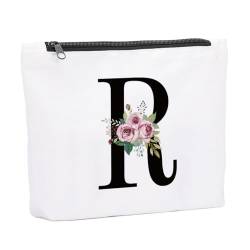 KongMoTree Make-up-Tasche mit Initiale A-Z, personalisierbar, Blumenmuster, für Braut, Brautjungfer, Geburtstagsgeschenk, Geschenk für Frauen, Mutter, Oma, Lehrer, Reise-Make-up-Tasche, Geschenke für von KongMoTree