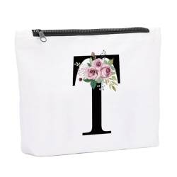 KongMoTree Make-up-Tasche mit Initiale A-Z, personalisierbar, Blumenmuster, für Braut, Brautjungfer, Geburtstagsgeschenk, Geschenk für Frauen, Mutter, Oma, Lehrer, Reise-Make-up-Tasche, Geschenke für von KongMoTree