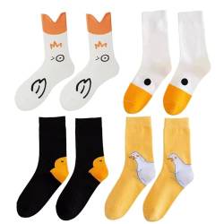 4 Paare Cartoon-Socken Für Frauen, Bequeme Lange Strümpfe, Weiche Atmungsaktive Tiere Baumwolle Damen Socken, Multicolor von Kongou