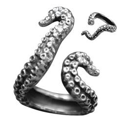 Kongou Oktopus-Ringe für Damen, Oktopus-Ring Herren | Vintage verstellbarer Ring | Unisex Damen Böse Ringe Gothic Vintage Häkelring Oktopus Öffnungsring für Damen Herren von Kongou