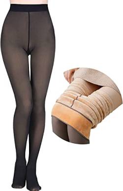 Konluesr Fleece-gefütterte Strumpfhose für Damen, durchscheinend, dick, Thermo-Leggings, durchscheinend, warm, dicke Strumpfhose, Schwarze Strumpfhose, 300 g, One size von Konluesr