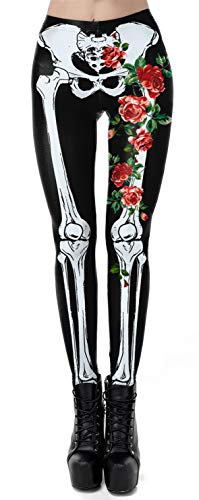 Konluesr Halloween-Leggings für Damen, Halloween-Kostüm, lustige bedruckte Leggings, eng, Workout, Laufen, Yoga, dehnbare Hose, A Skelett B, 32-38 von Konluesr