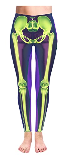 Konluesr Halloween-Leggings für Damen, Halloween-Kostüm, lustige bedruckte Leggings, eng, Workout, Laufen, Yoga, dehnbare Hose, Ein Skelett G, 40-44 von Konluesr